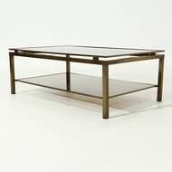 Two Tier Brass and Smoked Glass Coffee Table 1970s