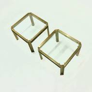 Pair of Model T09 Brass and Glass Side or Coffee Tables by Peter Ghyczy, 1970s