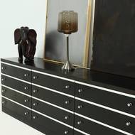 Large Modular Sideboard in Ebonized Wood with Aluminium Accents 1980s