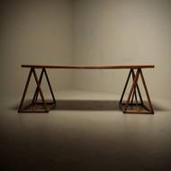Mid Century Italian Trestle Desk or Dining Table in Bamboo and Rattan 1970s