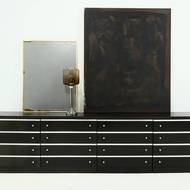 Large Modular Sideboard in Ebonized Wood with Aluminium Accents 1980s