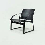 Post Modern Saddle Leather and Steel Lounge Chair 1980s