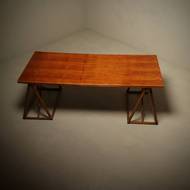 Mid Century Italian Trestle Desk or Dining Table in Bamboo and Rattan 1970s