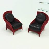 Set of 2 Sculptural Lounge Chairs in Red Lacquered Rattan 1970s