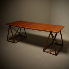 Mid Century Italian Trestle Desk or Dining Table in Bamboo and Rattan 1970s