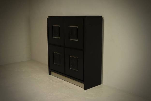 Brutalist Cabinet with Graphic Patterned Doors Belgium 1970s