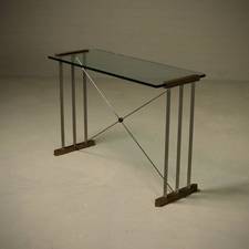 Console Table with Brass Details and Glass Top by Peter Ghyczy 1970s