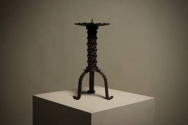Brutalist Sculptural Wrought Iron Candle Holder 1960s