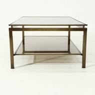 Two Tier Brass and Smoked Glass Coffee Table 1970s
