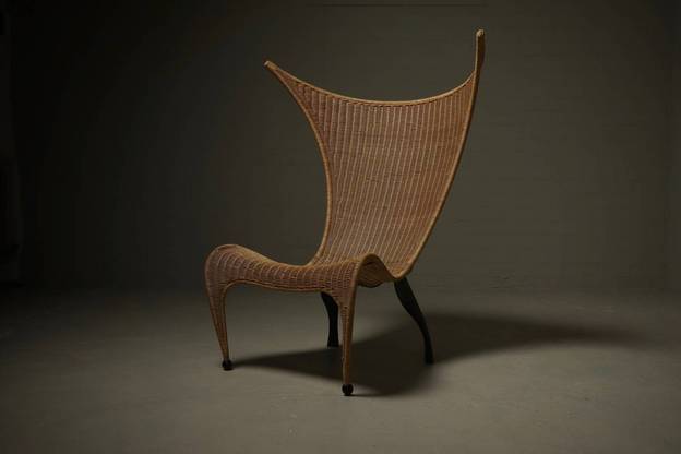 Italian Modern Sculptural Wicker and Steel Lounge Chair 1980s