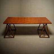 Mid Century Italian Trestle Desk or Dining Table in Bamboo and Rattan 1970s