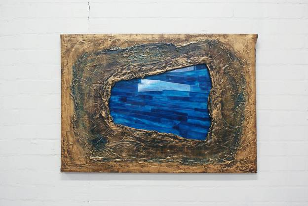 Turquoise glas schilderij object