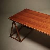 Mid Century Italian Trestle Desk or Dining Table in Bamboo and Rattan 1970s
