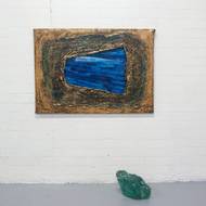Turquoise glas schilderij object