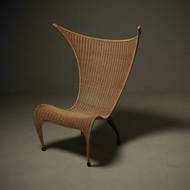 Italian Modern Sculptural Wicker and Steel Lounge Chair 1980s