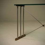 Console Table with Brass Details and Glass Top by Peter Ghyczy 1970s