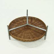 Round Coffee table with Rattan Magazine Rack and Glass Top 1960s