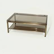 Two Tier Brass and Smoked Glass Coffee Table 1970s