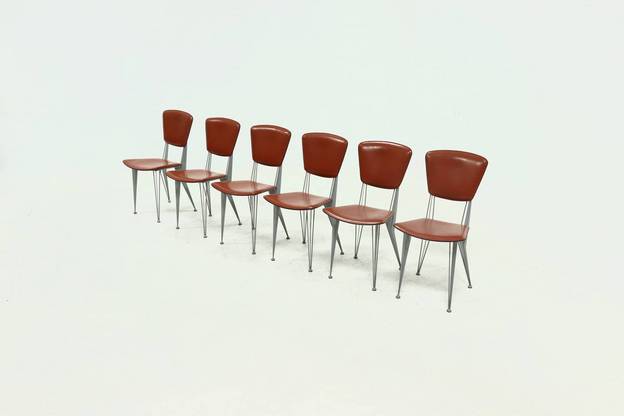 Set of 6 Dining Chairs Model T38 by Studio Archirivolto for Fasem Italy 1980s