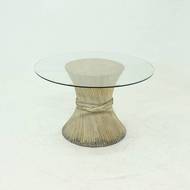 Bamboo and Glass Round Dining Table Attributed to McGuire, USA 1970s