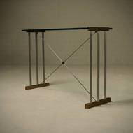 Console Table with Brass Details and Glass Top by Peter Ghyczy 1970s
