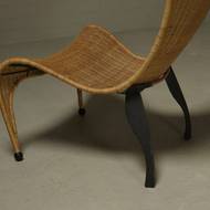 Italian Modern Sculptural Wicker and Steel Lounge Chair 1980s
