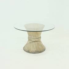 Bamboo and Glass Round Dining Table Attributed to McGuire, USA 1970s