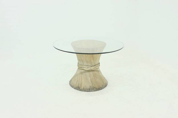 Bamboo and Glass Round Dining Table Attributed to McGuire, USA 1970s