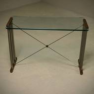 Console Table with Brass Details and Glass Top by Peter Ghyczy 1970s