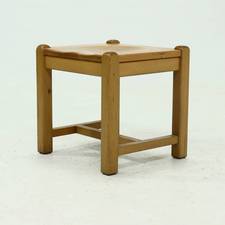 Solid Blonde Oak Cubic Stool with Carved Seat, 1970s
