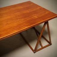 Mid Century Italian Trestle Desk or Dining Table in Bamboo and Rattan 1970s