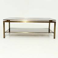Two Tier Brass and Smoked Glass Coffee Table 1970s