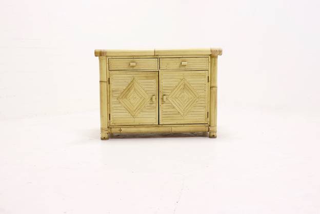 Mid Century Rattan and Bamboo Sideboard 1970s