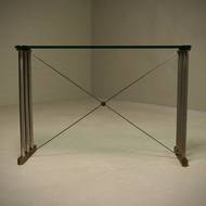 Console Table with Brass Details and Glass Top by Peter Ghyczy 1970s