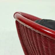 Set of 2 Sculptural Lounge Chairs in Red Lacquered Rattan 1970s