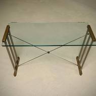 Console Table with Brass Details and Glass Top by Peter Ghyczy 1970s