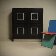Brutalist Cabinet with Graphic Patterned Doors Belgium 1970s