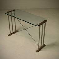 Console Table with Brass Details and Glass Top by Peter Ghyczy 1970s